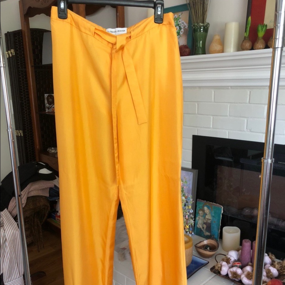 La Prestic Ouiston yellow silk straight leg pants